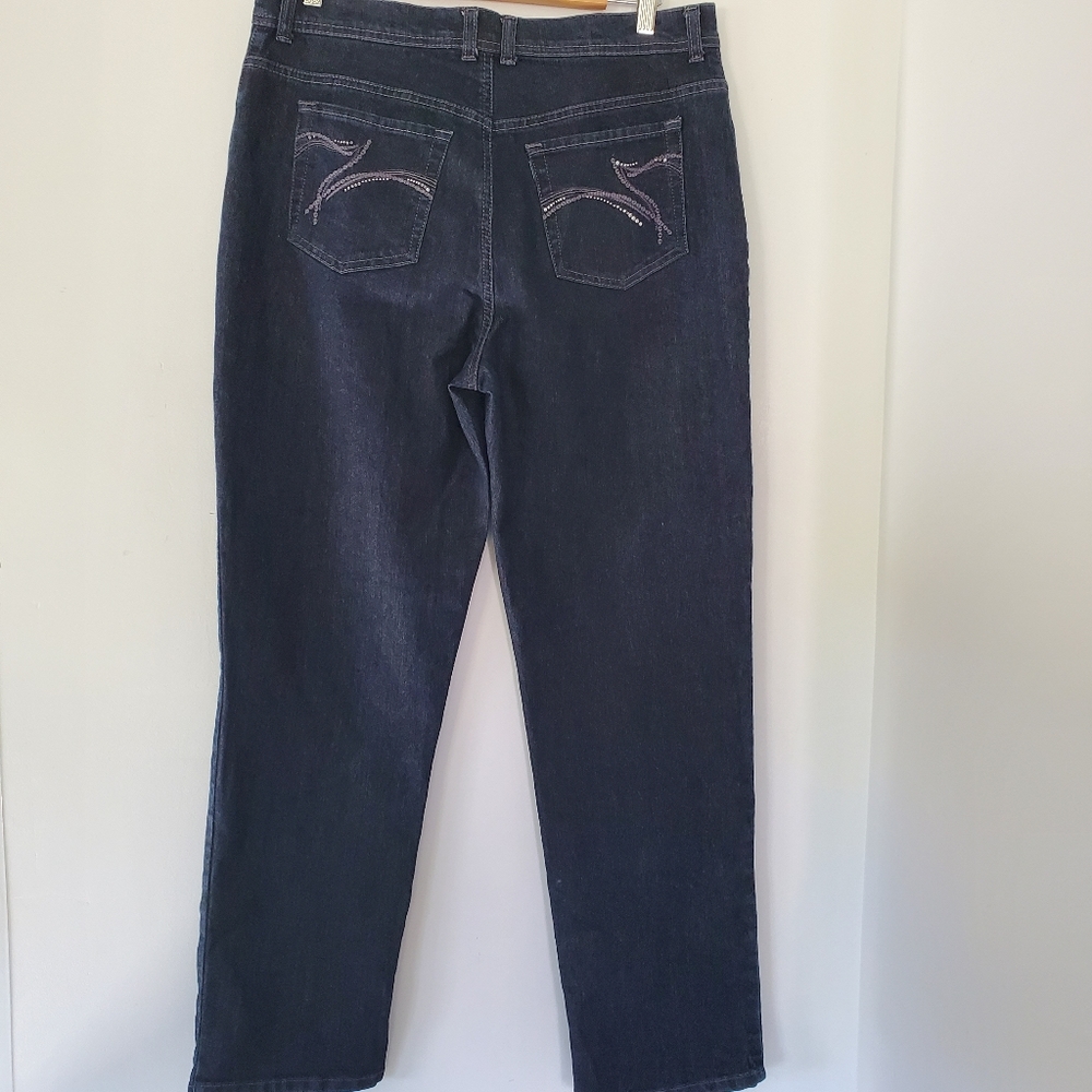 GLORIA VANDERBILT Sz 14 AMANDA Dk Wash Blue Denim Jeans Straight High Rise - Picture 10 of 16